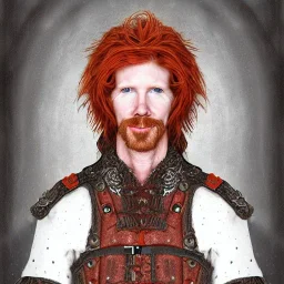 Portrait of young Courtney Gains as a ruggedly handsome, joyful, roguish pirate, charismatic, attractive male, masculine, perfect, precisely detailed clear eyes, unblemished, flawless skin, softly freckled face; meticulously detailed multi-hued ginger carrot-colored cherry fire red hair; fantasy, intricate, elegant, highly detailed, digital painting, concept art, matte, sharp focus, illustration, art by artgerm and greg rutkowski and alphonse mucha