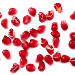 pomegranate in water drops, transparent background