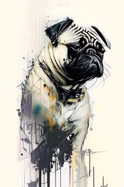 Pug watercolour Yoji Shinkawa in style high_quality_art. Ru dalle