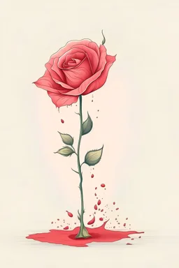 illustration of standing rose but petals falling one piece