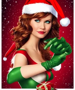 woman elve. Christmas scene. poster. marvel comic. low-key