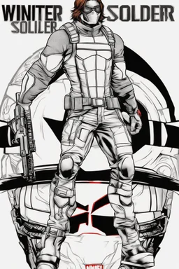 out line art of WINTER SOLDIER super HIRO colouring pages with white background ,skech style ,full body. only use outline,mandala style,clean line art,white background,no shadow and clear and well outlined