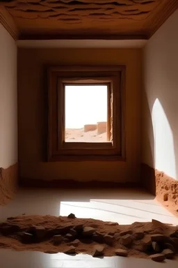 A medium-sized A room made of Arabic clay with a frame inside it without a picture