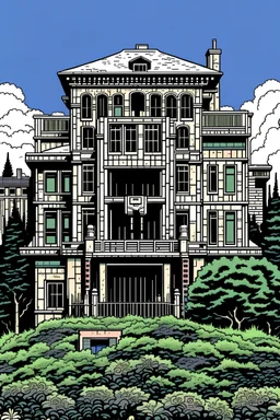 punisher sku;; CITY MANSION ON THE HILLLS in the style of Hiroshi Nagai