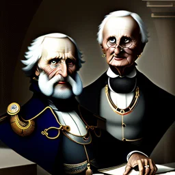 Archimedes and Charles Babbage working on a new invention