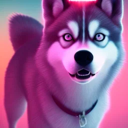 Husky, neon pink eyes, 8K, cinematic lighting, sharp focus, masterpiece, expert