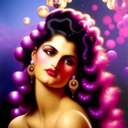 Hyperdetailed oil on canvas, gia carangi, detailed face, long hair, surrounded by luminous colorful sparkles, gypsy, grapes, blueberries, plums, sumac, purple by anne stokes, gaspar camps, maxfield parrish, alphonse mucha, cyril rolando, airbrush, depth of field, octane render, volumetric lighting; deep colors, symmetrical, cinematic, high coherence, golden ratio, rule of thirds, perfectly centered; anatomically correct faces, by james r. eads, ilon wikland art, vladyslav yerko, joanne scribner