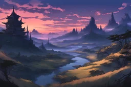 Anime fantasy landscape dusk