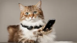 very clever cat with smartphone.