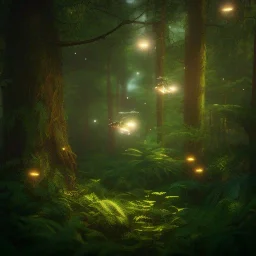 fireflies flying in the forest, ultra realistic, ultra highly detailed, shiny, smooth, studio quality, octane render, polaroid,--ar 1:1 --v4