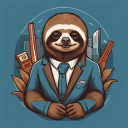 a t-shirt design of A sloth dressed as a high-speed stock trader with the caption "Speed is Overrated."