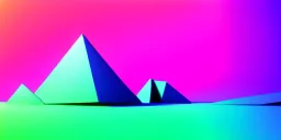 3d rendering. Abstract futuristic neon background. Fantastic landscape with glowing geometric triangular frame and mountains