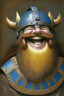 Book of Kells style dwarf with a helmet smiling