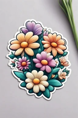 Sticker featuring a beautiful, charming 3D cartoon of flowers. The background is clean and blank, allowing the flowers to be the center of attention, creating a stunning and eye-catching image.