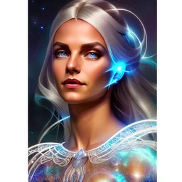 Lexica Aperture v2 style ! dream symmetry!! (((happy, joyful, smiling portrait)))+++, white hair, blue eyes, Brigitte Bardot, diamond third eye, spiritual gradient, gaia, chakra, universe, sci - fi, glowing lights!! intricate, space station, elegant, highly detailed, digital painting, artstation, concept art, smooth, sharp focus, illustration, art by artgerm and greg rutkowski and alphonse mucha