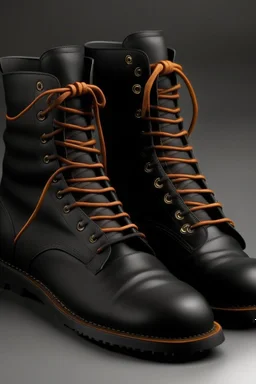 Man's black boots with bown leather and shoelaces