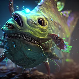 fluid ink angler fish creature, unreal engine 5, 8k resolution, photorealistic, ultra detailed