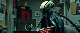 Xixchil Insectoid alien surgeon covered in bizarre biological modifications and extra limbs. Sewing machine, banana Keeps offering completely unnecessary “improvements.” in 2020s apartment and clothes