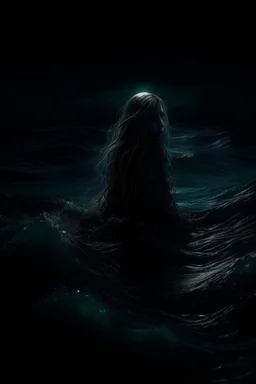 Scary siren in the dark ocean, night