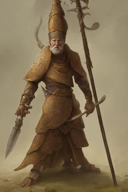 The monk spins around quickly, sweeping the spear around him in a wide circle before bringing it back to his side.