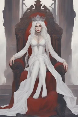 Beautiful white haired Vampire queen on her throne, drawing