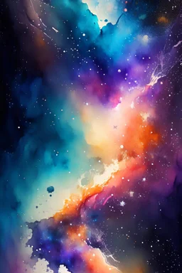 nebula, stars, abstract painting, watercolor, aqurelle, full color, 8k resolution, splashed, varied brushstrokes, with a feature of meltability