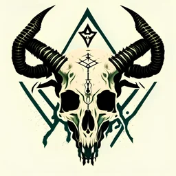 create a vector style illustration of a goat skeleton skull with horns