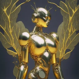 golden robot electric heart with tree wings