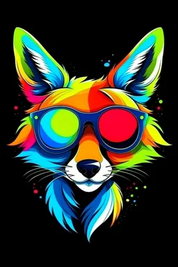 Acrtoon 2d art illustration . Colourful fox wears a black glass