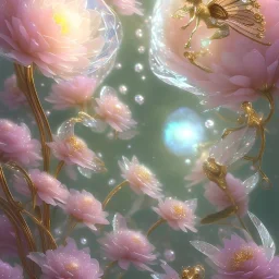 one big crystal subtle flower in a galactic ambiance with a beautiful fairy, transparent petals, delicate colors, full of details, smooth，soft light atmosphere, light effect，vaporwave colorful, extremely sharp detail, finely tuned detail, ultra high definition, 8 k, unreal engine 5, ultra sharp focus