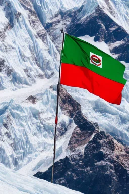 a hungarian flag (red-white-green) on the summit of mount everest by Jean Baptiste Monge in sunshine