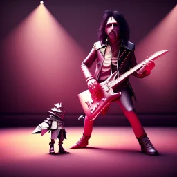 Origami, 3d render, Alice Cooper toddler, full body, guitar, dramatic lighting, volumetric lighting, music studio, background, hyper realistic, unreal engine 5, 8k, UHD,