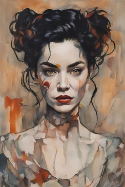 Painting of Bjork as a vampire girl, in the Expressionist style of Egon Schiele, Oskar Kokoschka, and Franz Marc, in muted natural colors