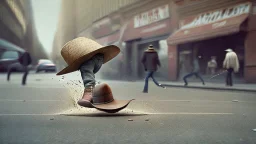 stomping on a hat on the street