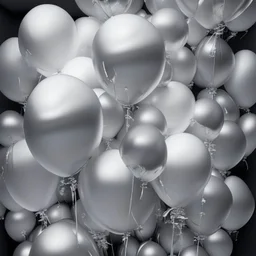 A picture of a bunch of silver and white balloons