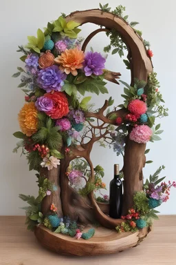 Fantasy flowery and woodsy wine bottle holder