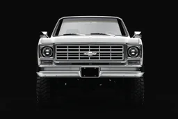 front corner 1973 Chevrolet square body truck 4x4 facing a little to the left, dark gray background, high contrast black and white vector