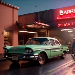 Ultra Realistic retro sci-fi afire Supermarket parking scene, 1960 year, many people running. blonde woman, sweet scarlet Johansson face, perfect iris, glow eyes, face makeup, tight latex coat; many panic people, Retro sci-fi style, soft color, highly detailed, unreal engine 5, ray tracing, RTX, lumen lighting, ultra detail, volumetric lighting, 3d, finely drawn, high definition, high resolution.