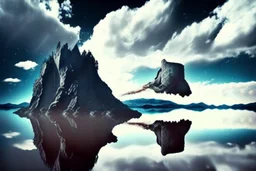 rocks, lake, clouds, epic, sci-fi