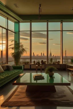 Sage green 80s penthouse in NY at sunset