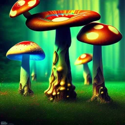 psychedelic mushrooms with alien texture, photography, psychedelic forest background