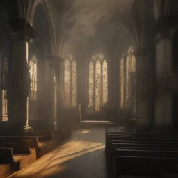 old church interior filled with people, scary, steam punk, realistic, made in octane, cinematic, ultra-realistic, extremely detailed octane rendering, 8K, VRAY Super Real ar 2:3, dof photorealistic futuristic 50mm lens hard lighting dark gray tintype photograph, realistic lighting