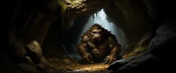 A brown cave with a troll painted by Zhang Lu