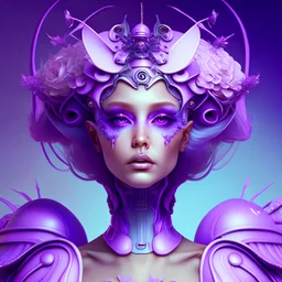 sexy robotic avatar women wearing lavender dress castle crown pink fantasy highness haute couture floral Americana shot beautiful face blue purple beautiful lips witch ear wings 2 heads fairy twin heads snake