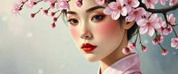 grand master oil painting of ai with cherry blossom innocence makeup