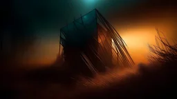 dark and mysterious, Darmstadtium dream structure , mutted teal and terracota color scheme, Golden-hour lighting, dark shadows and fog, blurred, neo-expressionism