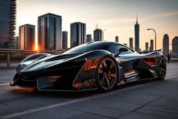 Ultra realistic automotive photography of an ultra-luxury hypercar parked on a modern city boulevard at sunset, sleek aerodynamic design, realistic reflections on polished bodywork, urban skyline in the background, cinematic atmosphere, premium automotive magazine style, shot on Canon EOS R5, 85mm lens, f/2.8, ISO 100, RAW photo, HDR, natural lighting, true-to-life colors, professional automotive photography, ultra photorealistic, highly detailed, sharp focus, masterpiece, 8k