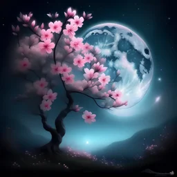 magical cherry blossom realistic beautiful romantic moon