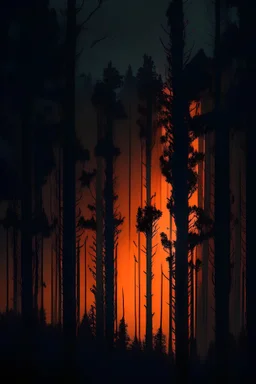 un bosque oscurecido durante la puesta de sol