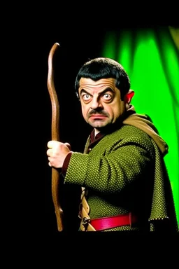 mr bean as robin hood shooting bow and arrow